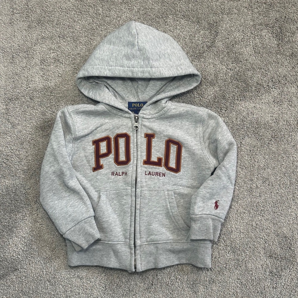 Polo Ralph Lauren Hoodie Toddler 2 Gray Full Zip Chenille Logo Sweatshirt
